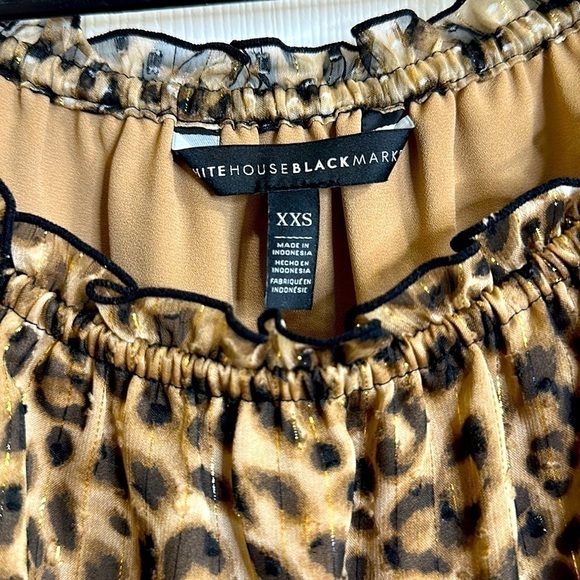 White House Black Market Leopard Cheetah Animal Print Ruffle Blouse, Brown, XXS - Picture 5 of 7